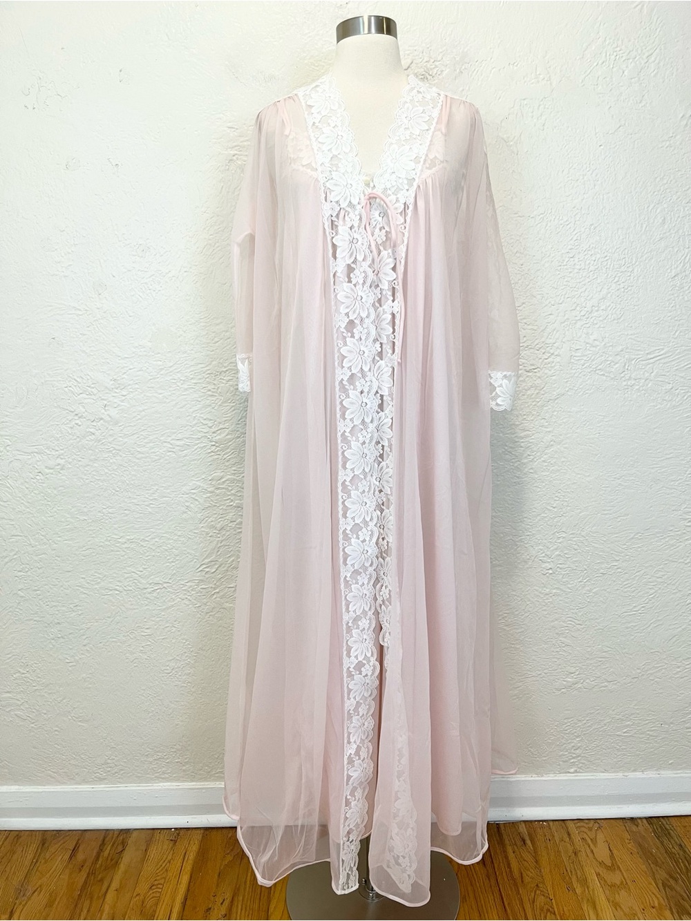 Val Mode Vintage Peignoir Set Nightgown Robe Light Pink White Lace Trim Small S - Picture 1 of 15